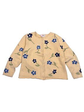 Vintage Talbots Floral Cardigan Sweater Womens Medium Yellow Cottagecore Grandma